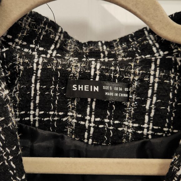 SHEIN Tweed Plaid Double Button Overcoat - Picture 4 of 5